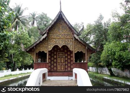 Small wooden temple in Wat Chiang Man, Chiang Mai, Thailand