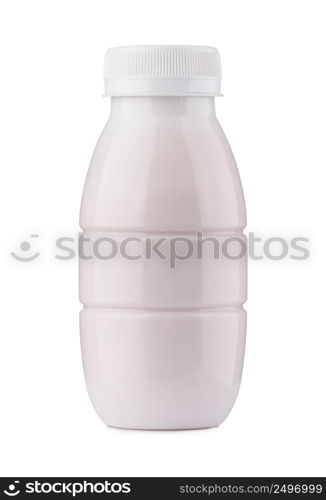 Small yogurt bottle, closed, blank and clean, isolated on white background