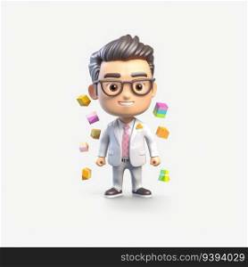 Smart and Adorable Character Businessman Presenting in a Charming Manner. isolate white background. for print, website, poster, banner, logo, celebration