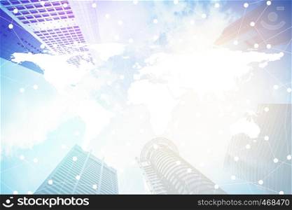 Smart city and internet with network - communication connection on modern city building background, business concept, Elements of this image furnished by NASA.