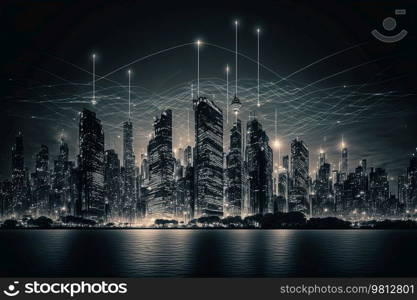 Smart city and, polygon pattern connection with speed line light, technology background. Illustration Generative AI