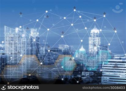 Smart city and wireless communication network, abstract image visual, connection technology concept.