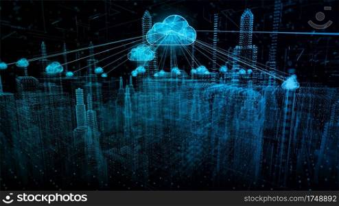 Smart city of cybersecurity digital data of futuristic and technology of cloud computing using artificial intelligence, 5g High speed internet connection and big data analysis background concept.
