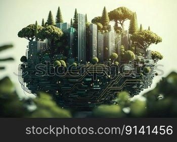 Smart city on circuit board , Computer information technology Futuristic cyberspace concept , Generate AI