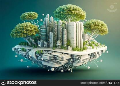 Smart city on circuit board , Computer information technology Futuristic cyberspace concept , Generate AI