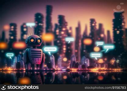 Smart City with robot system artificial intelligence , Chat GPT chatbot AI , Chatting with a smart AI or artificial intelligence chatbot developed by OpenAI , Generate AI