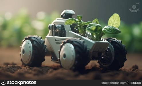 Smart droid farmer. Agriculture technology, Farm automation. Generative AI