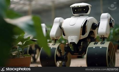 Smart droid farmer. Agriculture technology, Farm automation. Generative AI