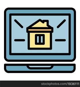 Smart home laptop icon. Outline smart home laptop vector icon color flat isolated. Smart home laptop icon color outline vector