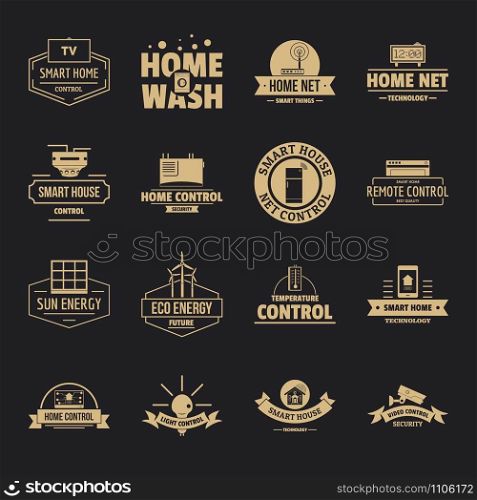 Smart home logo icons set. Simple illustration of 16 smart home logo vector icons for web. Smart home logo icons set, simple style