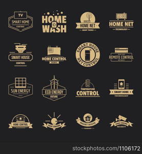 Smart home logo icons set. Simple illustration of 16 smart home logo vector icons for web. Smart home logo icons set, simple style