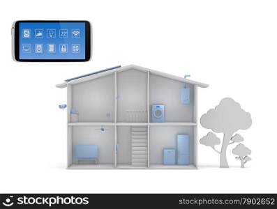 Smart house concept with smartphone app control panel