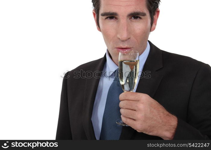 Smart man drinking champagne