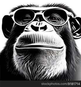 Smart monkey with spectacles, portrait close-up. Generative AI