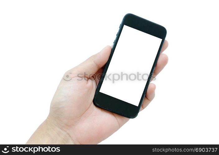 smart phone in hand isolated on the white background.