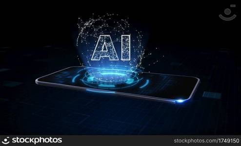 Smart Phone of 5g High Speed Internet Connection of Internet of things IOT, Artificial Intelligence  AI , Data Mining Concept, Technology Digital Data Network Connection Concept. 3D rendering