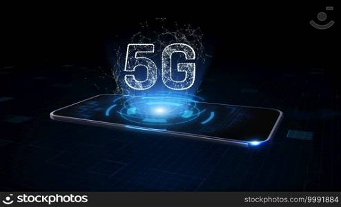 Smart Phone of 5g High Speed Internet Connection of Internet of things IOT, Technology Network Digital Data and Social network worldwide Connection Background Concept. 3D rendering