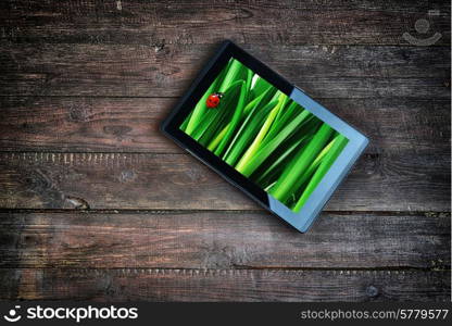 smart phone on old wooden background