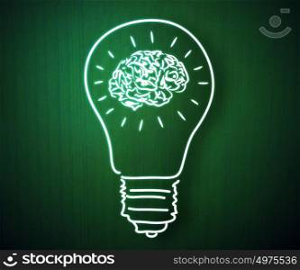 Smart thinking. Conceptual image of light bulb and human brain