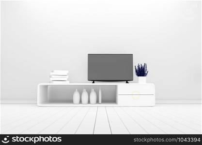 Smart TV - Mock up on white living room. 3d rendering