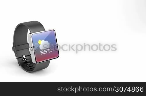 Smart watch with many apps on white background