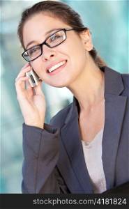 Smart Woman Businesswoman in Suit and Talking on Cell Phone