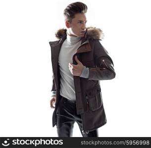 Smart young guy wearing trendy winter jaket