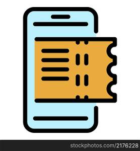Smartphone airplane ticket icon. Outline smartphone airplane ticket vector icon color flat isolated. Smartphone airplane ticket icon color outline vector