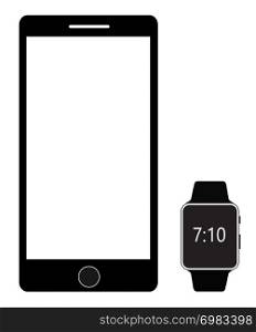 Smartphone and Digital Smart watch isolated on white background. smartphone and smart watch sign on white background. flat style. smartphone and smart watch icon for your web site design, logo, app, UI.
