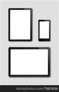 smartphone and digital tablet pc mockup template. grey background. smartphone and digital tablet pc mockup