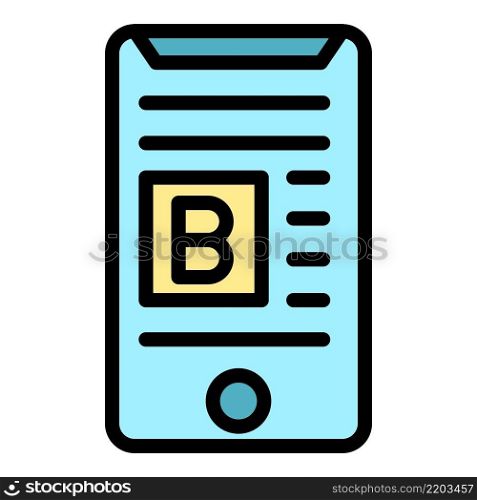 Smartphone and letter B icon. Outline Smartphone and letter B vector icon color flat isolated. Smartphone and letter B icon color outline vector