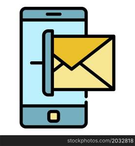 Smartphone and message icon. Outline smartphone and message vector icon color flat isolated. Smartphone and message icon color outline vector