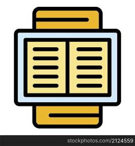 Smartphone and open book icon. Outline smartphone and open book vector icon color flat isolated. Smartphone and open book icon color outline vector