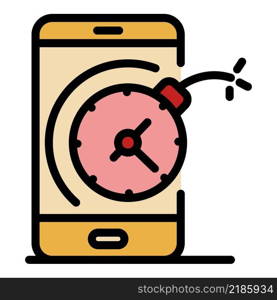 Smartphone and time bomb icon. Outline smartphone and time bomb vector icon color flat isolated. Smartphone and time bomb icon color outline vector