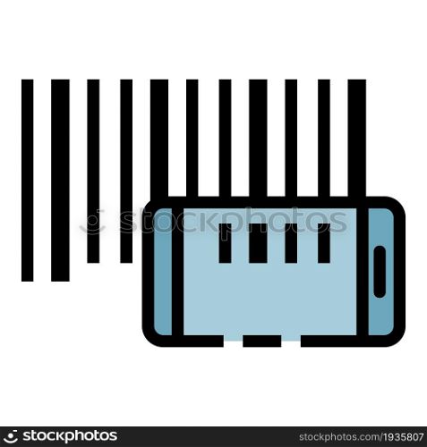 Smartphone barcode reading icon. Outline smartphone barcode reading vector icon color flat isolated. Smartphone barcode reading icon color outline vector