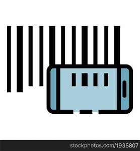 Smartphone barcode reading icon. Outline smartphone barcode reading vector icon color flat isolated. Smartphone barcode reading icon color outline vector