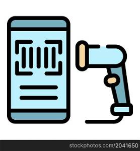 Smartphone barcode scanner icon. Outline smartphone barcode scanner vector icon color flat isolated. Smartphone barcode scanner icon color outline vector