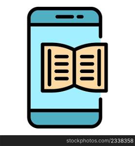 Smartphone book learning icon. Outline smartphone book learning vector icon color flat isolated. Smartphone book learning icon color outline vector
