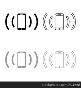 Smartphone emits radio waves Sound wave Emitting waves concept icon outline set black grey color vector illustration flat style simple image