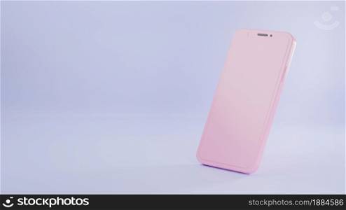 Smartphone golden model mock up pink color, Minimal mobile phone isolated on blue background, 3D rendering illustration