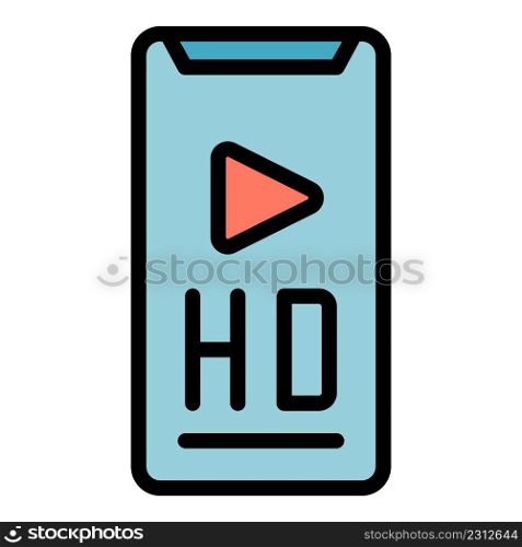 Smartphone hd stream icon. Outline smartphone hd stream vector icon color flat isolated. Smartphone hd stream icon color outline vector