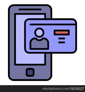 Smartphone man id card icon. Outline smartphone man id card vector icon color flat isolated. Smartphone man id card icon color outline vector