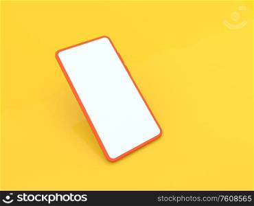Smartphone mock up on a yellow background. 3d render illustration.. Smartphone mock up on a yellow background.