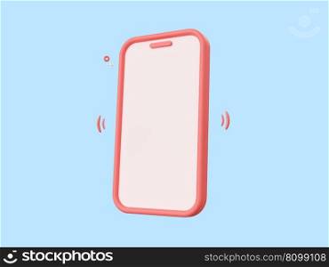 Smartphone mockup 3d cartoon icon isolated on blue background, 3d illustration.