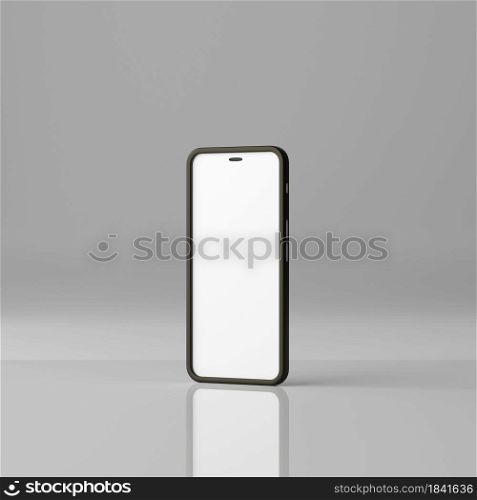 Smartphone mockup with blank white screen on a grey background. 3D Render