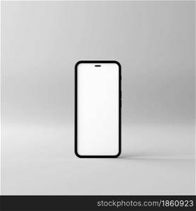 Smartphone mockup with blank white screen on a grey background. 3D Render. Smartphone mockup with blank white screen on a grey background. 3D Rendering
