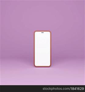 Smartphone mockup with blank white screen on a pink background. 3D Render