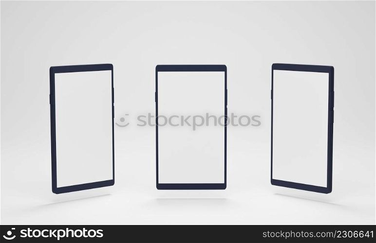 smartphone mockup with different perspective views. mobile screens with a blank display on white background. 3D render.