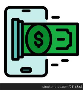 Smartphone money cash icon. Outline smartphone money cash vector icon color flat isolated. Smartphone money cash icon color outline vector