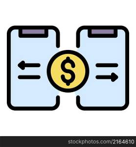 Smartphone money transfer icon. Outline smartphone money transfer vector icon color flat isolated. Smartphone money transfer icon color outline vector